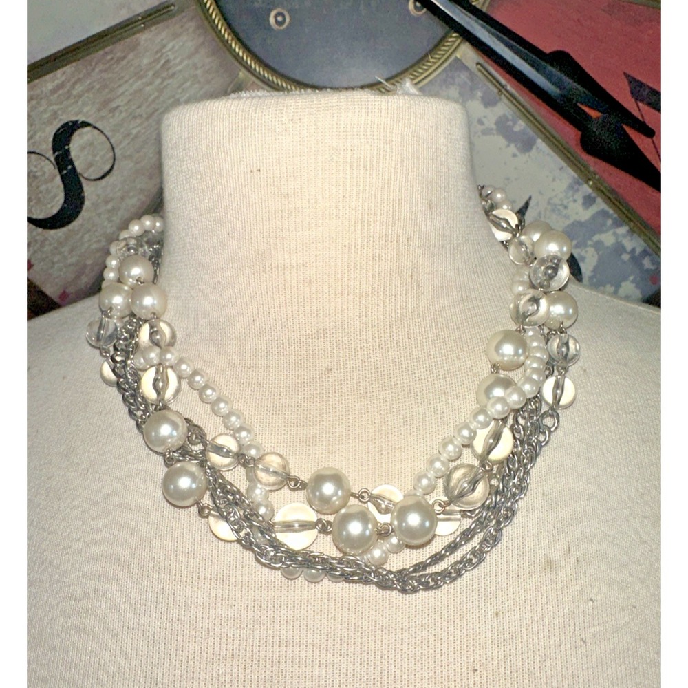 Cookie Lee Multi Strand Necklace Women OS White‎ New Glass Pearl Silver 88081